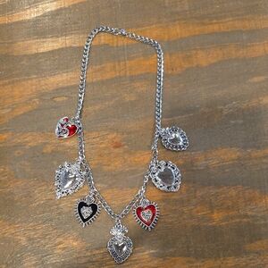 Fashion Jewelry Silver-Tone Heart Charm Necklace with Red and Black Accents